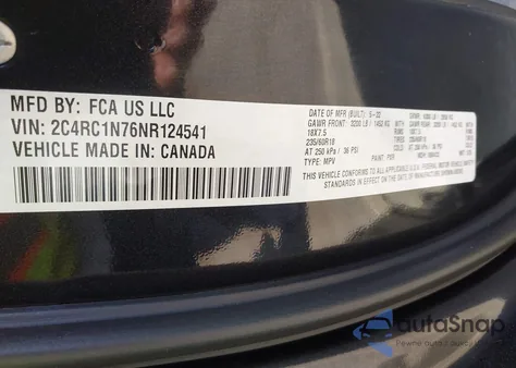 2022 Chrysler Pacifica Hybrid Pinnacle из США, поврежденный, VIN 2C4RC1N76NR124541